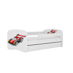 Kocot kids Dětská postel Babydreams závodní auto bílá, varianta 70x140, se šuplíky, s matrací