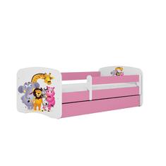 Kocot kids Dětská postel Babydreams ZOO růžová, varianta 70x140, se šuplíky, s matrací