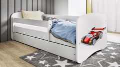 Kocot kids Dětská postel Babydreams závodní auto bílá, varianta 70x140, se šuplíky, s matrací