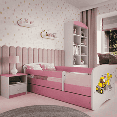 Kocot kids Postel Babydreams bagr růžová, varianta 80x180, se šuplíky, s matrací