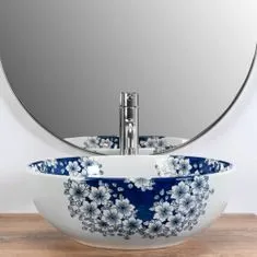 BPS-koupelny Keramické umyvadlo na desku REA FIORI bílé/modré