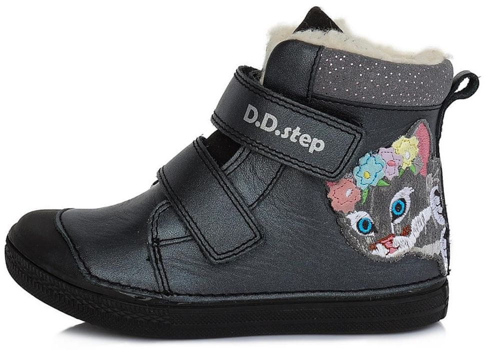 D-D-step dívčí zimní kožená kotníčková obuv W049-63B černá 30 - zánovní