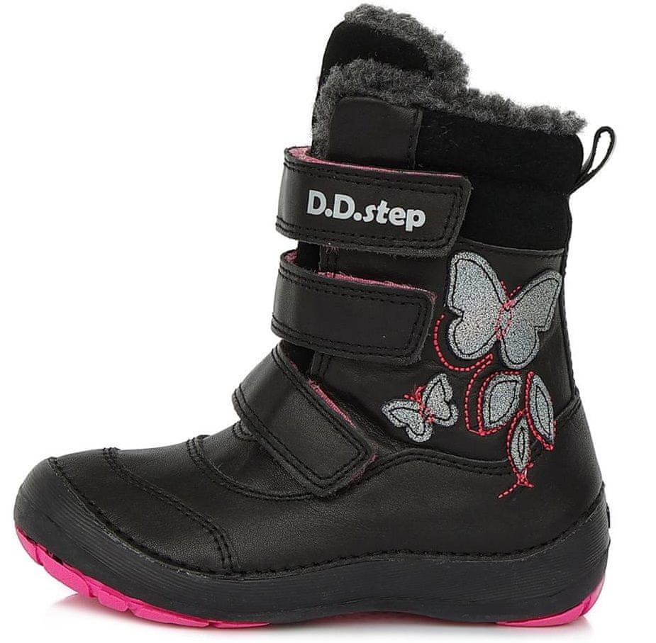D-D-step dívčí zimní kožená kotníčková obuv W023-117A černá 29
