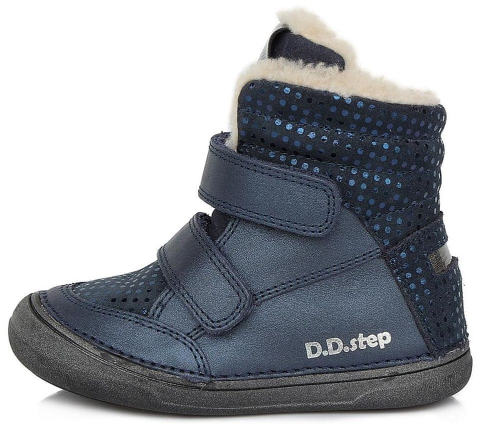 D-D-step dívčí zimní kožená kotníčková obuv W078-758C tmavě modrá 28