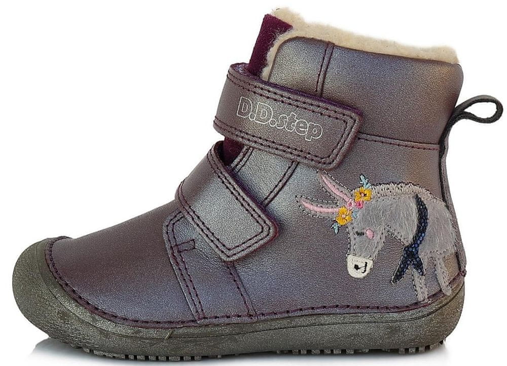D-D-step dívčí zimní kožená kotníčková barefoot obuv W063-511A fialová 30