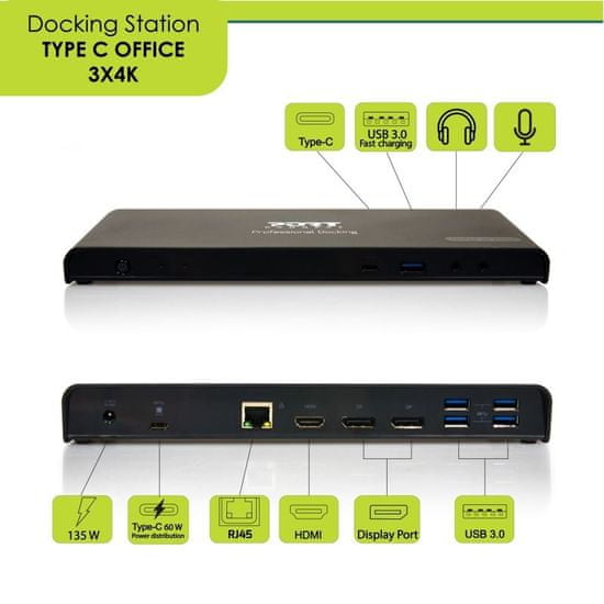 Port Designs PORT CONNECT Dokovací stanice 11v1, 3x 4K USB-C + USB 3.0
