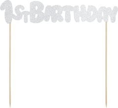 PartyDeco zapichovací dekorace na dort stříbrná 1st Birthday KPT33-018B