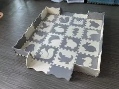 iMex Toys Vzdělávací pěnová podložka puzzle zvířátka šedá/krémová