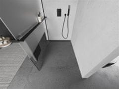 Mexen Kioto sprchová zástěna walk-in s poličkou a držákem ručníků 90 x 200, transparent/matné sklo 8 mm, černá (800-090-121-70-35)
