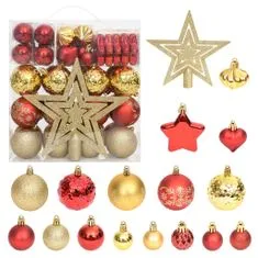 Greatstore 70dílná sada vánočních ozdob zlatá a červená