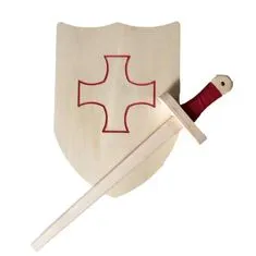 Fraise et Bois Artušův balíček - Dřevěný meč a štít - červený 