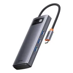 BASEUS Metal Gleam USB-C HUB adaptér 3x USB 3.2 / PD / SD / TF, šedý