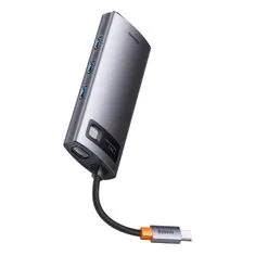 BASEUS Metal Gleam USB-C HUB adaptér HDMI / VGA / 3x USB 3.2 / PD / RJ45, šedý