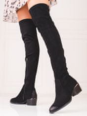 Vinceza Pěkné dámské černé kozačky na plochém podpatku, černé, 36