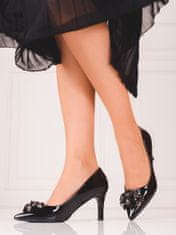 Amiatex Pěkné černé dámské lodičky na jehlovém podpatku + Ponožky Gatta Calzino Strech, černé, 36