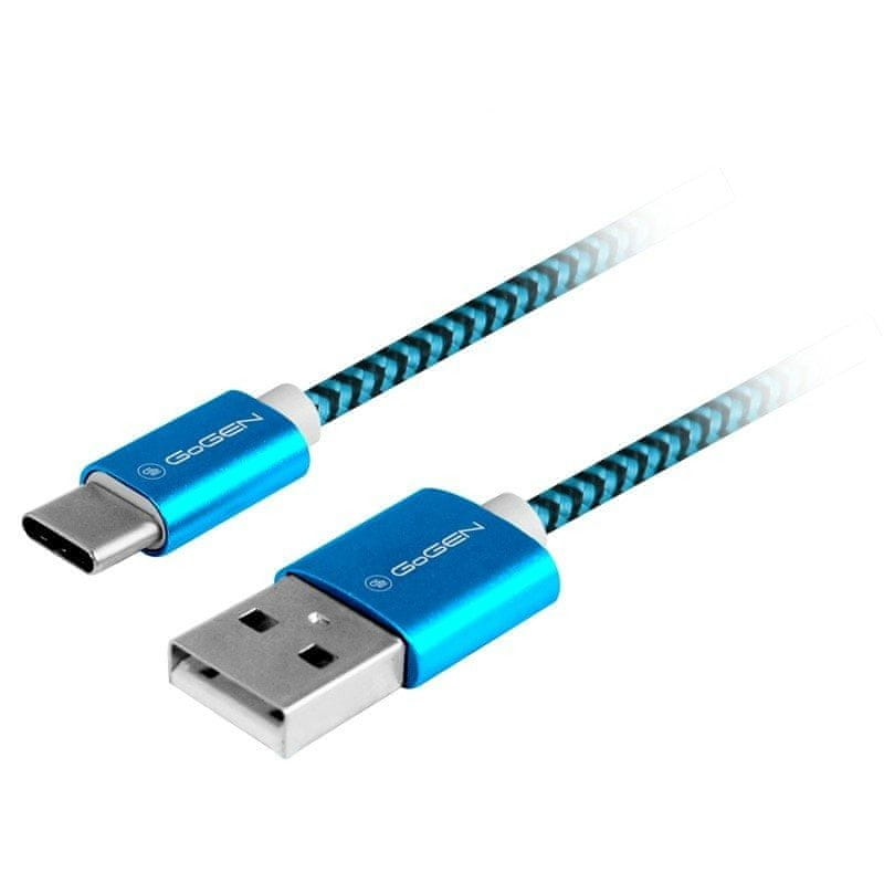 Levně GoGEN Kabel USB/USB-C 1m opletený GOGUSBAC100MM26, modrý