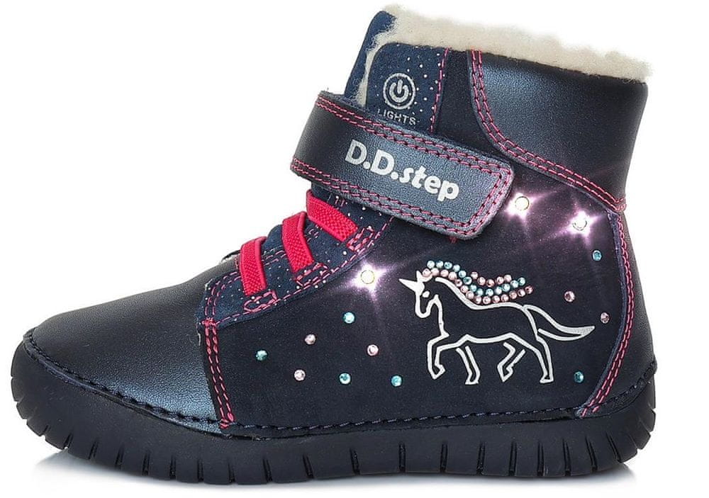 D-D-step dívčí zimní kožené kotníčkové tenisky svítící ve tmě W050-422 tmavě modrá 25