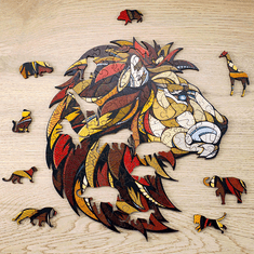 EWA ECO-WOOD-ART Lion (Lev) | kvalitní dřevěné puzzle v dřevěném dárkovém boxu