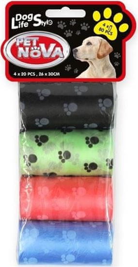 Pet Nova Pet Nova Dog Life Style sáčky na psí exkrementy, 4 role x 20 ks, různé barvy s potiskem tlapek