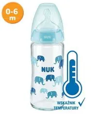 Nuk skleněná kojenecká láhev First Choice s kontrolou teploty 240 ml, 0-6m - růžová