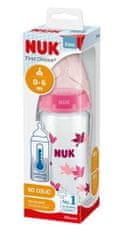 Nuk skleněná kojenecká láhev First Choice s kontrolou teploty 240 ml, 0-6m - růžová