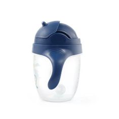 BABY ONO Nerozlévací sklenice s brčkem 240 ml - modrý