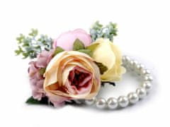 Kraftika 1ks pudrová perlový náramek svatební pro družičky s květy