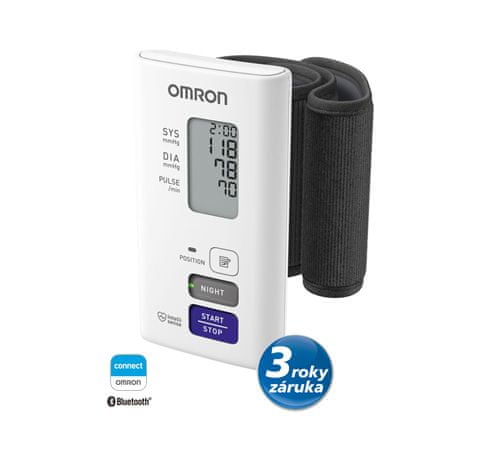 Omron NightView - tonometr dig.na zápěstí s bluetooth pro iOS a Android, 3roky záruka