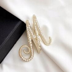 Pinets® Brož zlaté písmeno M s perlami