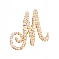 Pinets® Brož zlaté písmeno M s perlami
