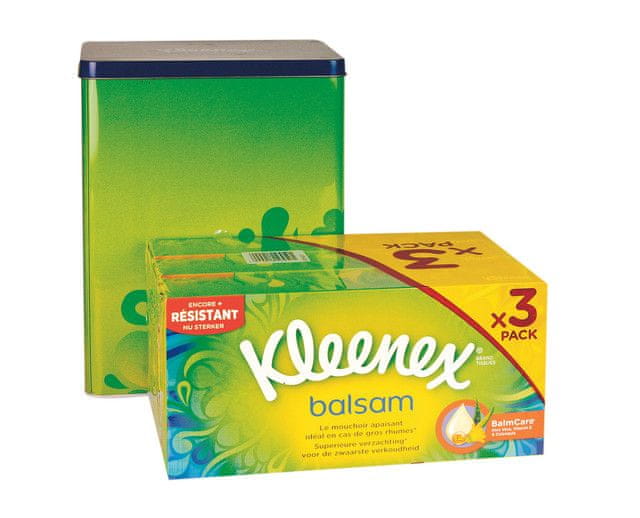 Levně Kleenex hyg.kap. Balsam TRIPLE PACK Box (64) x 3 + plechovka gratis
