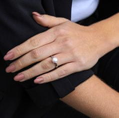 Beneto Elegantní stříbrný prsten s pravou perlou AGG29 (Obvod 50 mm)
