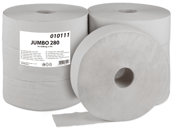 Primasoft  Jumbo toaletní papír 280 mm, 1 vrstva, recykl, návin 265 m - 6 ks
