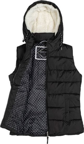 Brave Soul Stylová prošívaná teplá dámská vesta s kapucí z umělé kožešiny pro volný čas v přechodném období jaro, podzim. Přední zip a 2 boční kapsy.