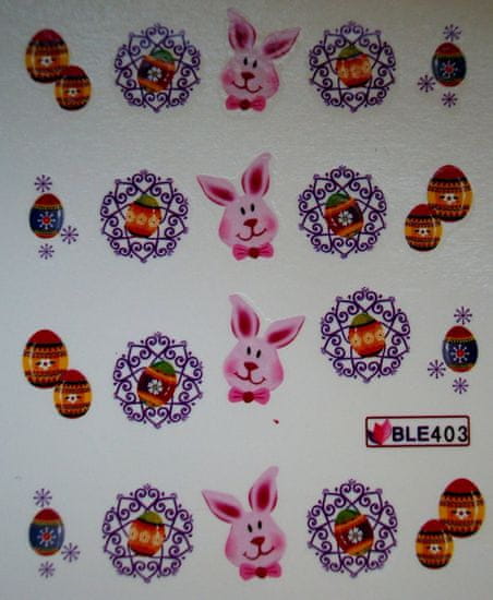 Nehtyprofi Vodolepky na zdobení nehtů - Růžový Králík a Velikonoční Vejce BLE403 20 ks