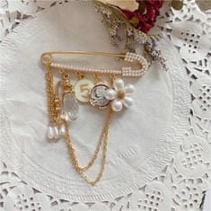 Pinets® Brož klasický zavírací špendlík s perličkami a závěsnými prvky