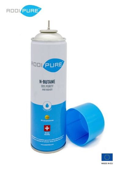 ADDIPURE ADDIPURE n-Butane, sprej 500 ml. Organické extrakční činidlo. Laboratorne potvrzená 99,39% cistota. Vhodný pro použití vpotravinách. Švýcarská kvalita.