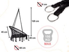 KIK KX7630 Závěsné křeslo s třásněmi 80 cm černá
