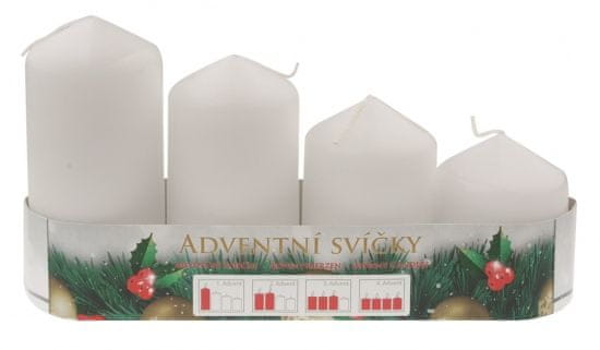 Anděl Přerov Adventní svíce válec bílá postupka 50, 75, 90, 105 x 60 mm, 4 ks