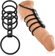 XSARA Erekční kroužky na penis a varlata spojené koženým pásem - penis v zajetí bdsm- 79051281