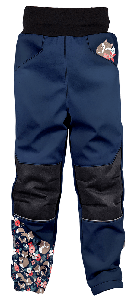 WAMU dívčí zateplené softshellové kalhoty - Lišky tmavě modrá 116/122