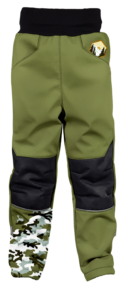 WAMU chlapecké zateplené softshellové kalhoty - Maskáč khaki 116/122