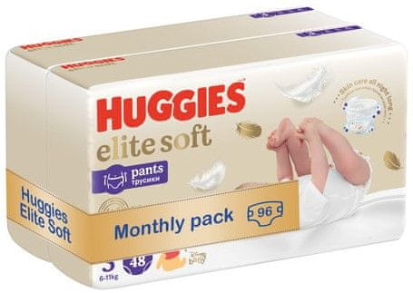Huggies měsíční balení Elite Soft Pants 3, 96 ks
