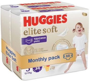 Levně Huggies měsíční balení 2 x Elite Soft PANTS č. 5 - 68 ks