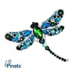 Pinets® Brož modrá a zelená vážka s kubickou zirkonií