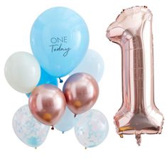 MojeParty Set balónků 1. narozeniny modré/Rose Gold 10 ks