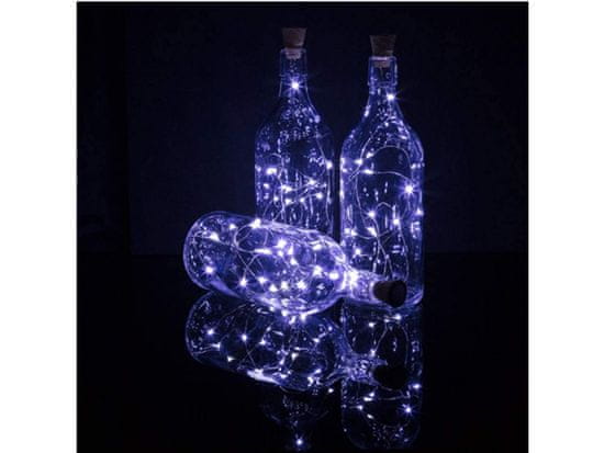 commshop Zátka s LED světýlky do láhve, 2m, studená bílá
