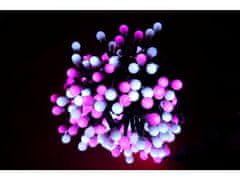 AUR Vánoční LED řetěz s kuličkami - Cherry, 6m, 300 LED diod, kombinace růžové a studené bílé