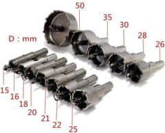 HADEX Vrtáky vykružovací korunkové, sada 12ks, průměr 15-50mm