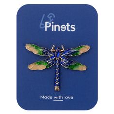 Pinets® Brož modrá a zelená vážka zdobená kubickou zirkonií a křišťálem